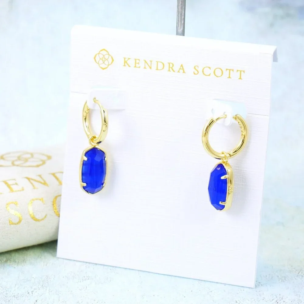 Kendra Scott Ellie Huggie Cobalt Blue Earrings Gold Plated September - Picture 2 of 6
